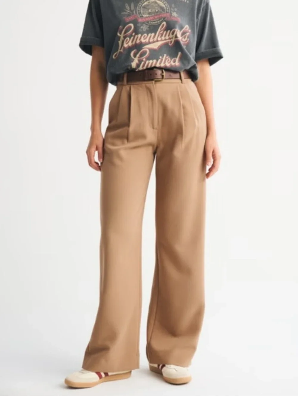 Abercrombie Tan Sloane Tailored Wide Leg Pants